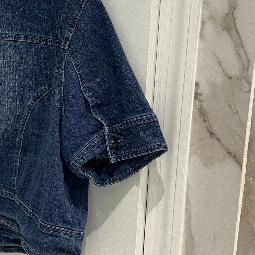American Rag Cie Distressed Cropped Denim Jacket - Picture 10 of 12